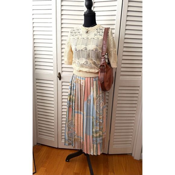 Vintage Alfred Dunner Silky Pastel Pleated Cottagecore Retro Midi Skirt Size 10 - Picture 2 of 6